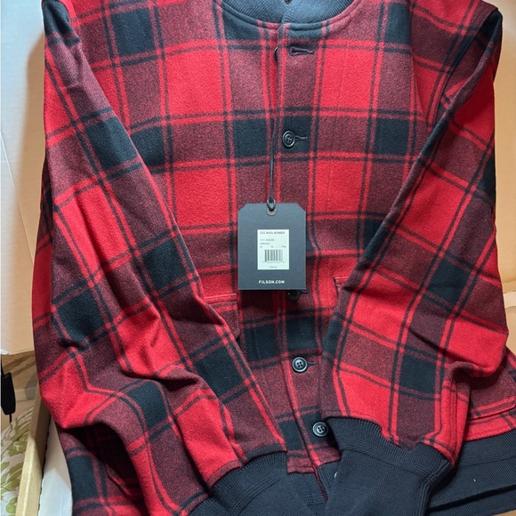 Filson Men’s CCC Wool Bomber Red/Black Buffalo Plaid Jacket Size X-Large NWT - Picture 6 of 15